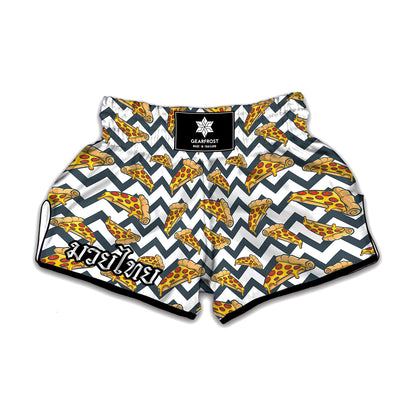 Zigzag Pizza Pattern Print Muay Thai Boxing Shorts