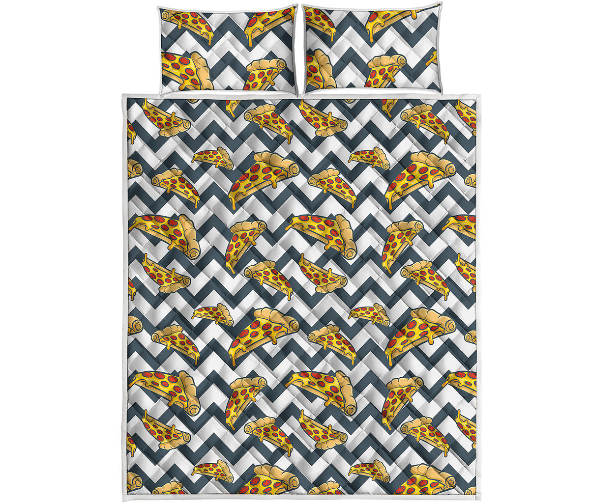 Zigzag Pizza Pattern Print Quilt Bed Set