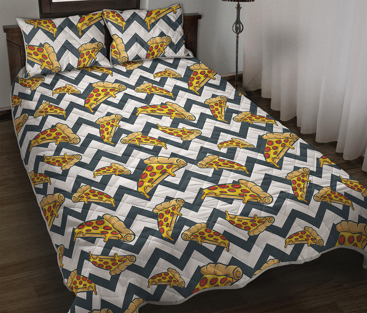 Zigzag Pizza Pattern Print Quilt Bed Set