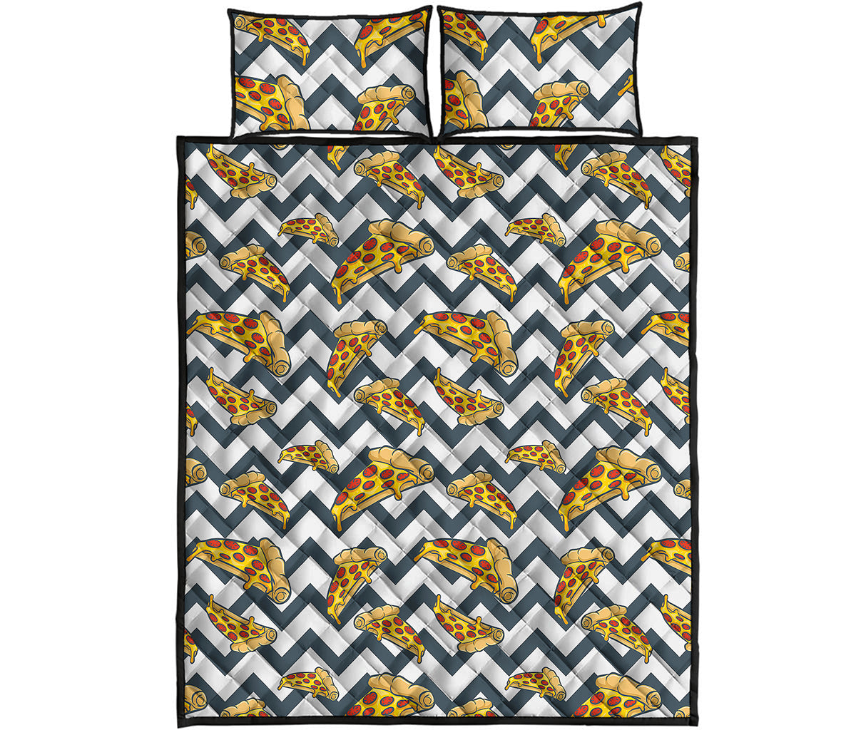 Zigzag Pizza Pattern Print Quilt Bed Set