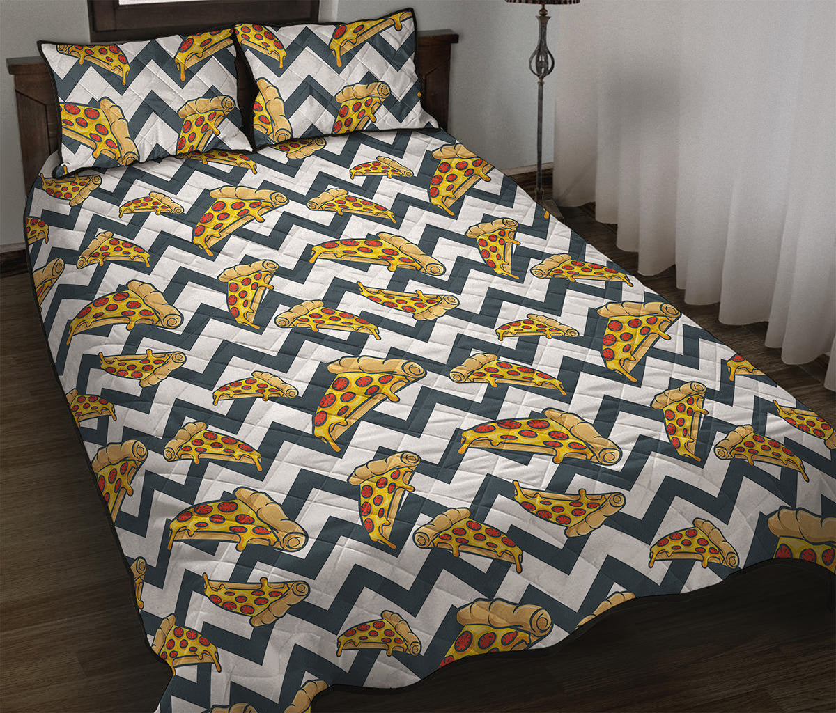 Zigzag Pizza Pattern Print Quilt Bed Set