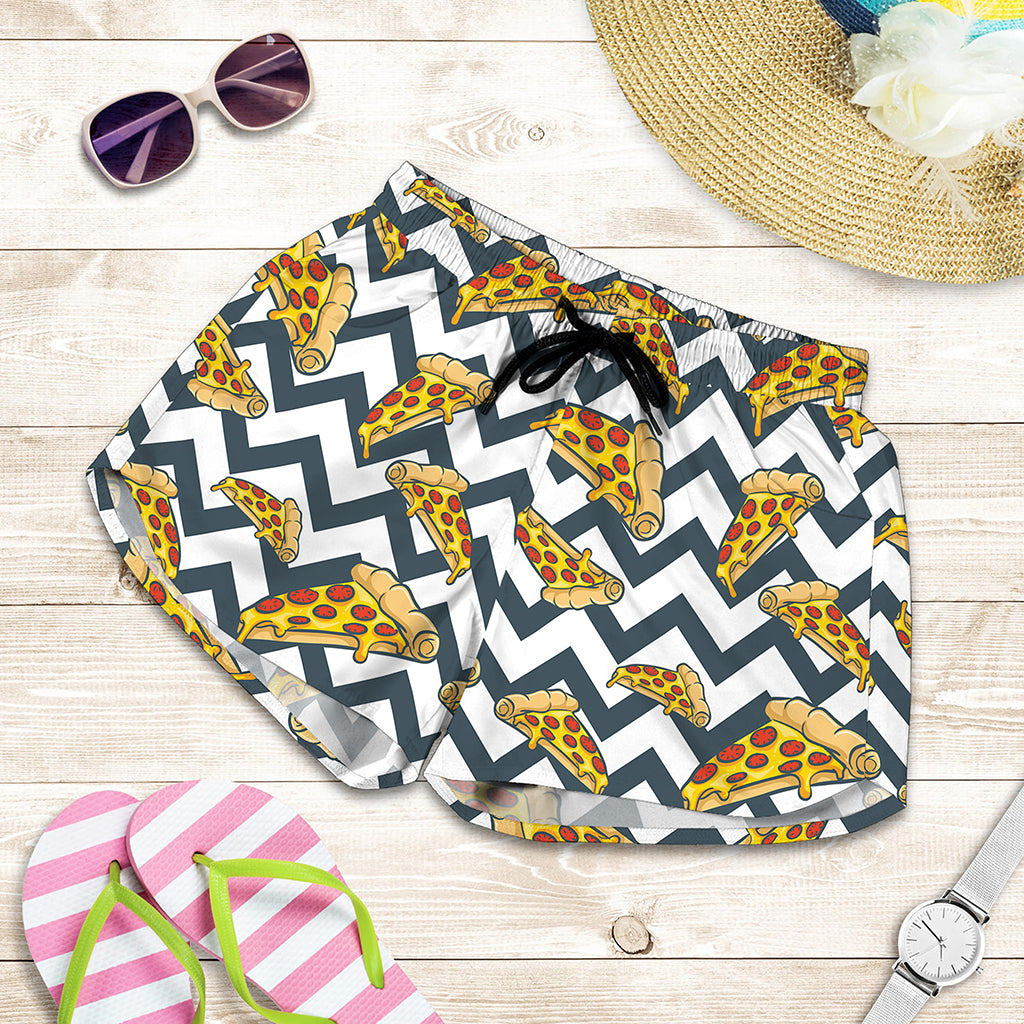 Zigzag Pizza Pattern Print Women's Shorts