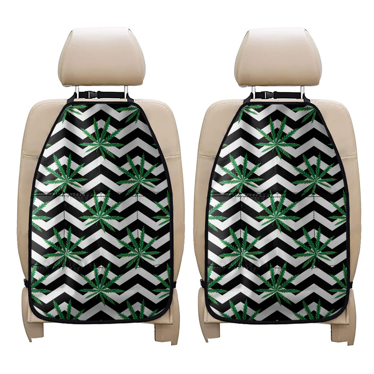 Zigzag Weed Pattern Print Car Seat Organizers