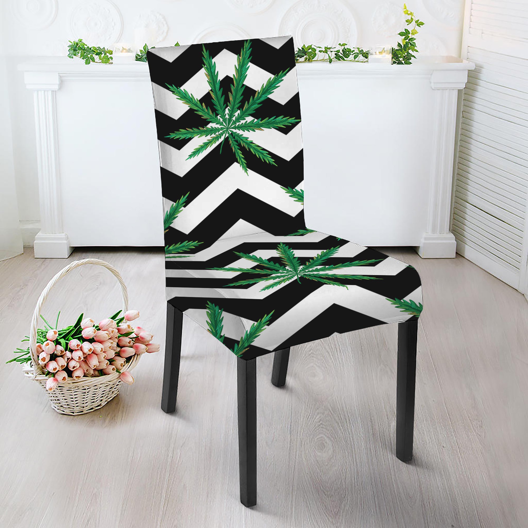 Zigzag Weed Pattern Print Dining Chair Slipcover