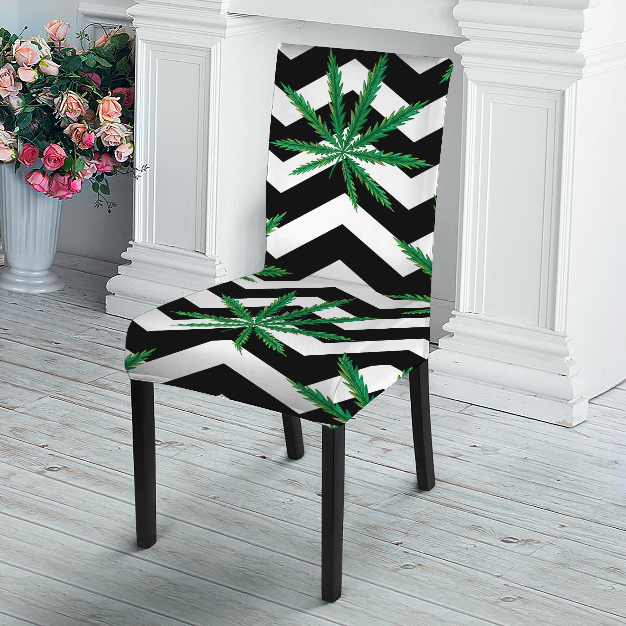Zigzag Weed Pattern Print Dining Chair Slipcover