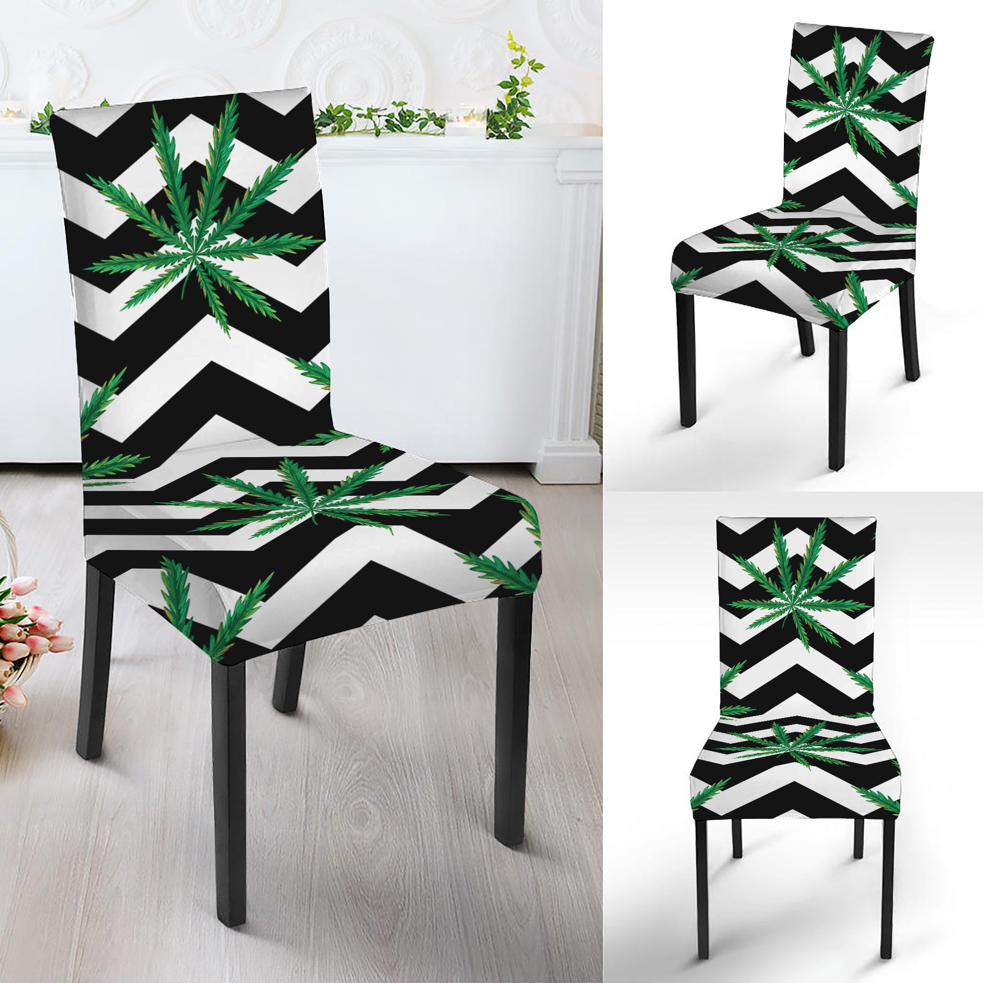 Zigzag Weed Pattern Print Dining Chair Slipcover