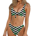 Zigzag Weed Pattern Print Front Bow Tie Bikini