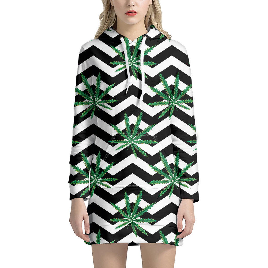 Zigzag Weed Pattern Print Hoodie Dress