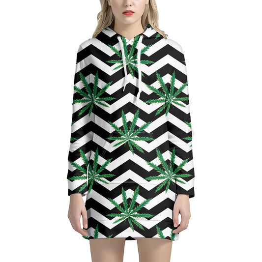 Zigzag Weed Pattern Print Hoodie Dress