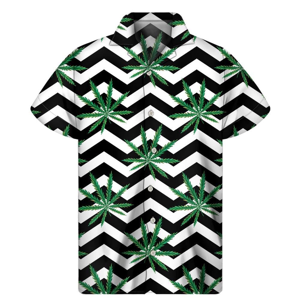 Zigzag Weed Pattern Print Men's Short Sleeve Shirt