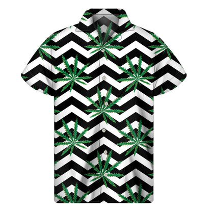 Zigzag Weed Pattern Print Men's Short Sleeve Shirt