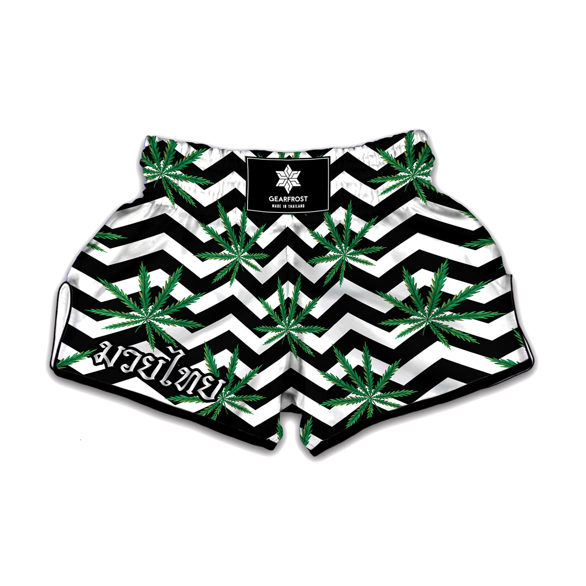 Zigzag Weed Pattern Print Muay Thai Boxing Shorts