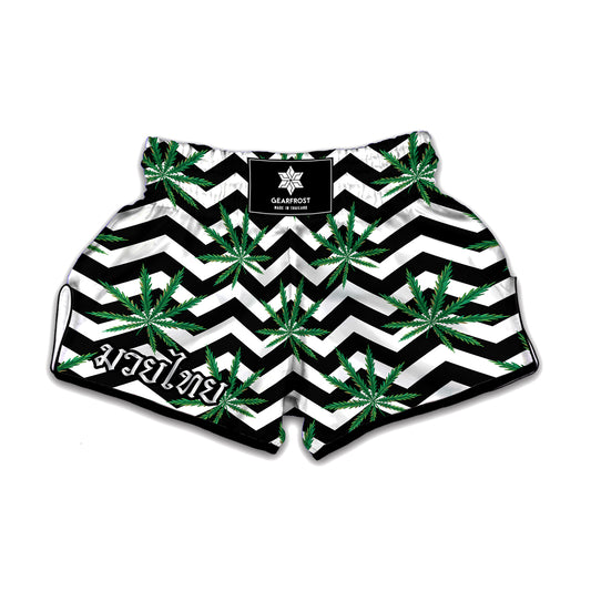 Zigzag Weed Pattern Print Muay Thai Boxing Shorts