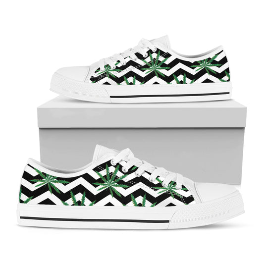 Zigzag Weed Pattern Print White Low Top Shoes