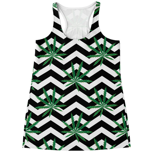 Zigzag Weed Pattern Print Women's Racerback Tank Top