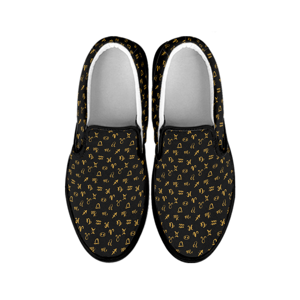 Zodiac Astrological Signs Pattern Print Black Slip On Shoes
