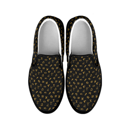 Zodiac Astrological Signs Pattern Print Black Slip On Shoes