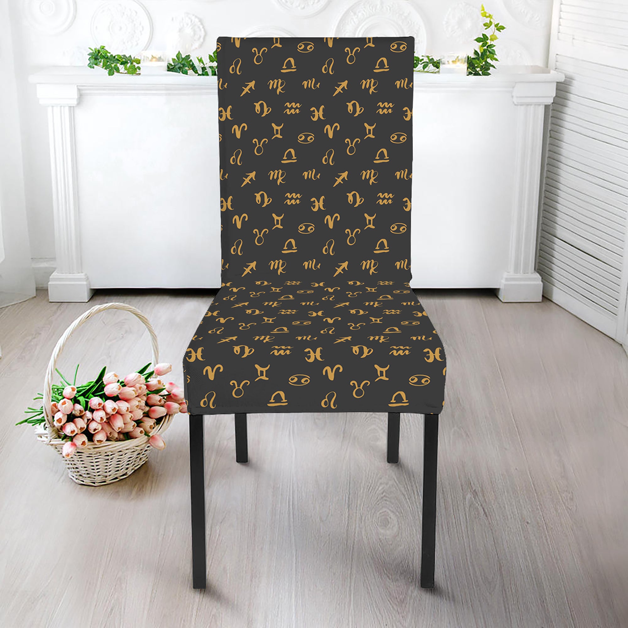 Zodiac Astrological Signs Pattern Print Dining Chair Slipcover
