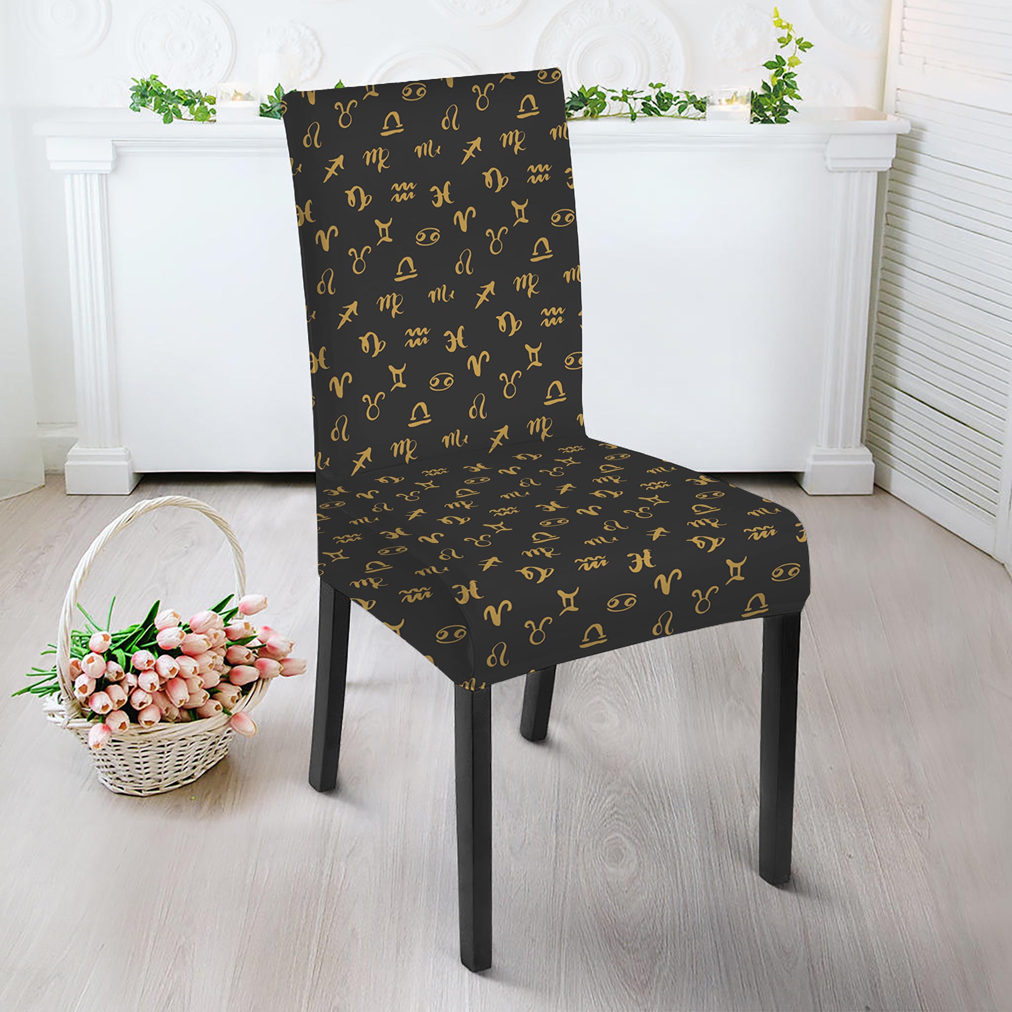 Zodiac Astrological Signs Pattern Print Dining Chair Slipcover