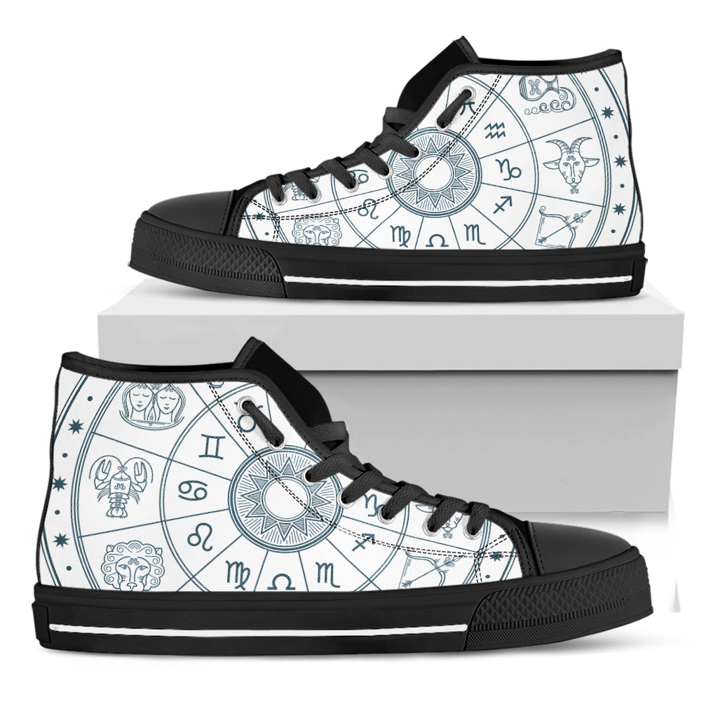 Zodiac Astrology Signs Print Black High Top Shoes