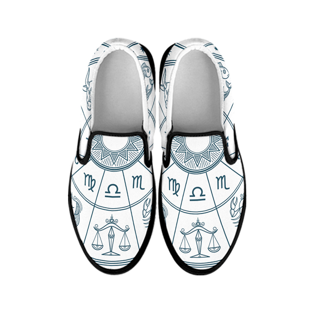 Zodiac Astrology Signs Print Black Slip On Shoes