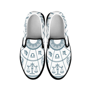 Zodiac Astrology Signs Print Black Slip On Shoes