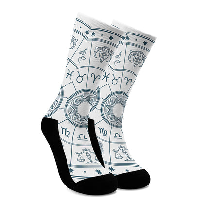 Zodiac Astrology Signs Print Crew Socks