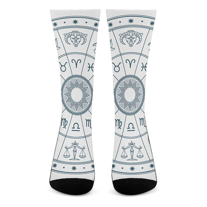Zodiac Astrology Signs Print Crew Socks