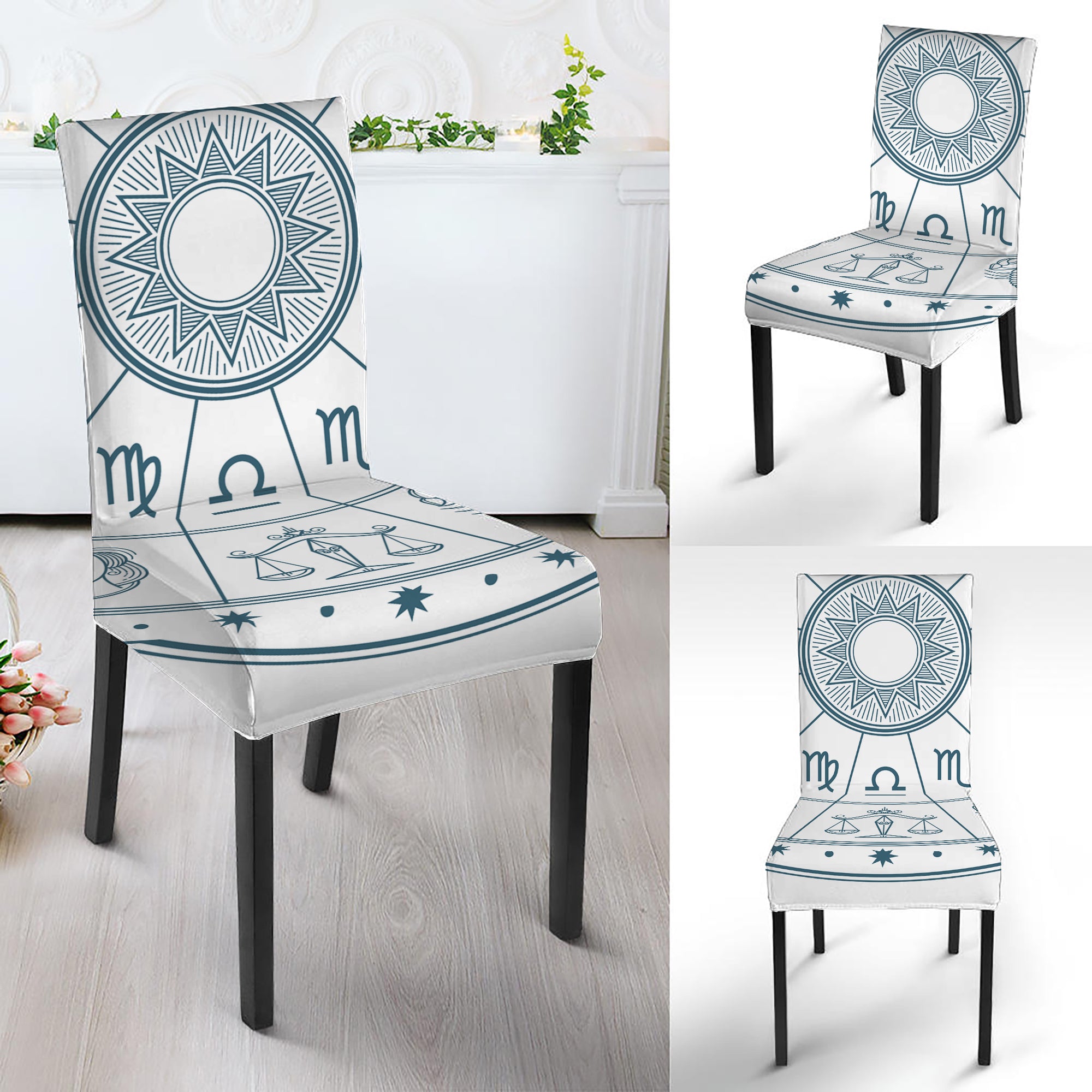 Zodiac Astrology Signs Print Dining Chair Slipcover