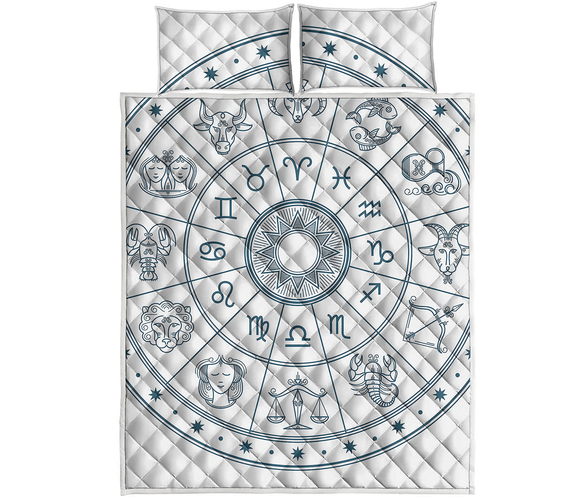 Zodiac Astrology Signs Print Quilt Bed Set