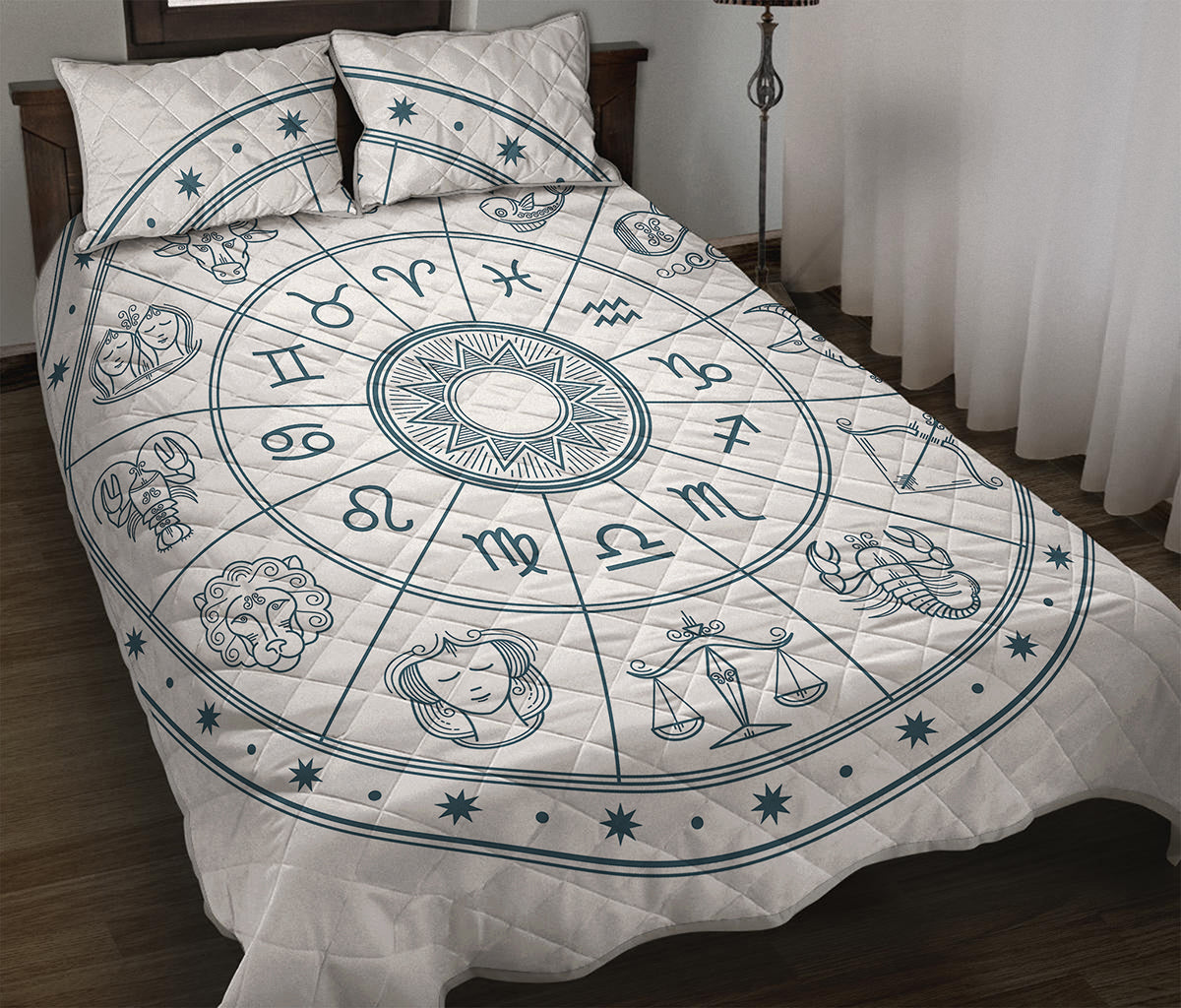 Zodiac Astrology Signs Print Quilt Bed Set