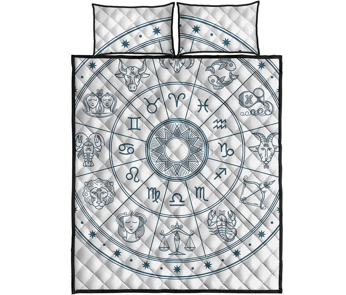 Zodiac Astrology Signs Print Quilt Bed Set