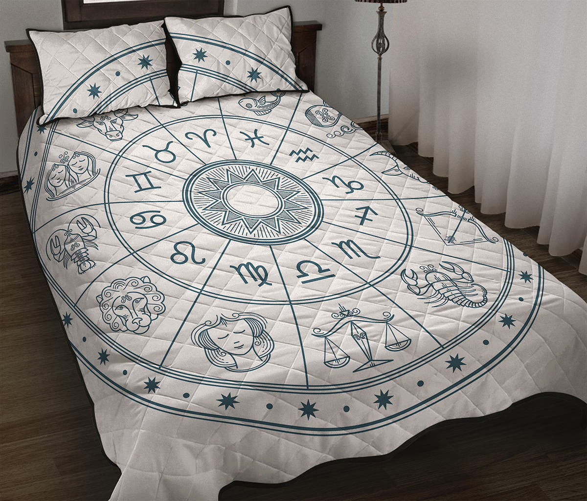 Zodiac Astrology Signs Print Quilt Bed Set