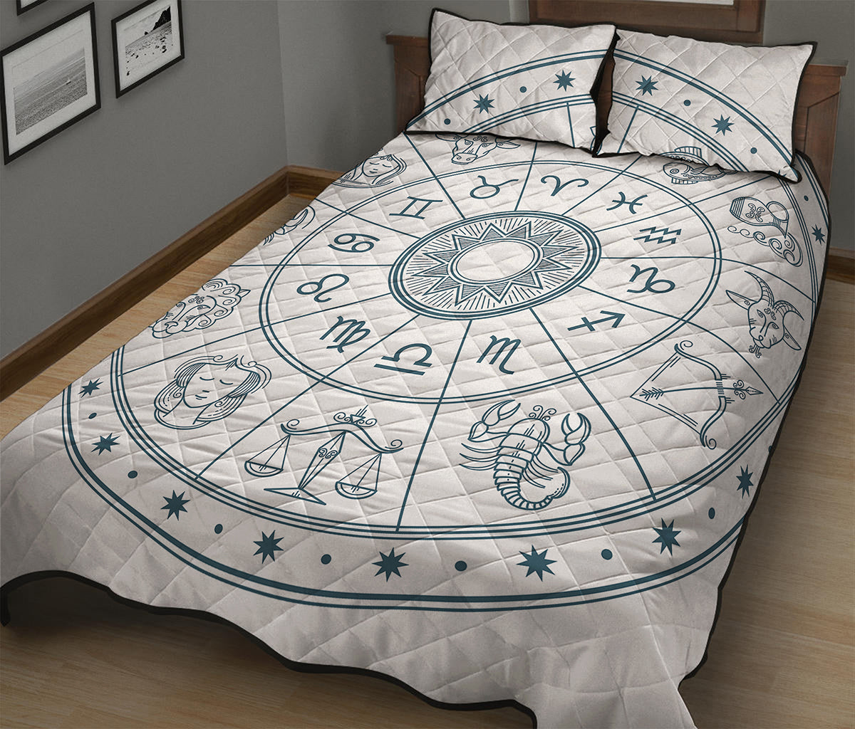 Zodiac Astrology Signs Print Quilt Bed Set