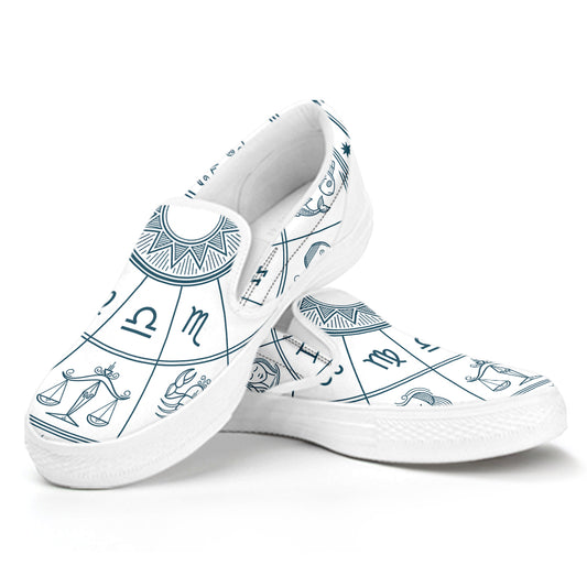 Zodiac Astrology Signs Print White Slip On Shoes