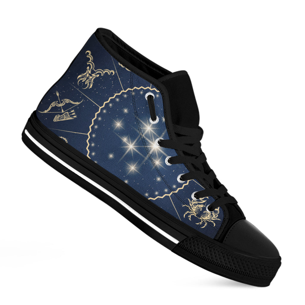 Zodiac Astrology Symbols Print Black High Top Shoes