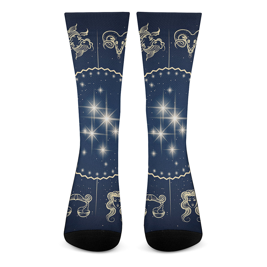Zodiac Astrology Symbols Print Crew Socks