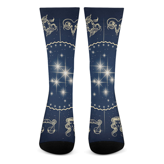 Zodiac Astrology Symbols Print Crew Socks