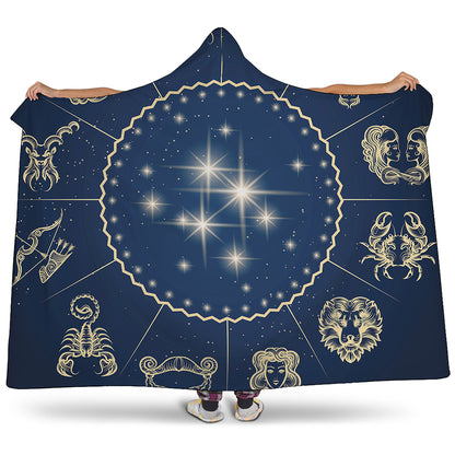 Zodiac Astrology Symbols Print Hooded Blanket