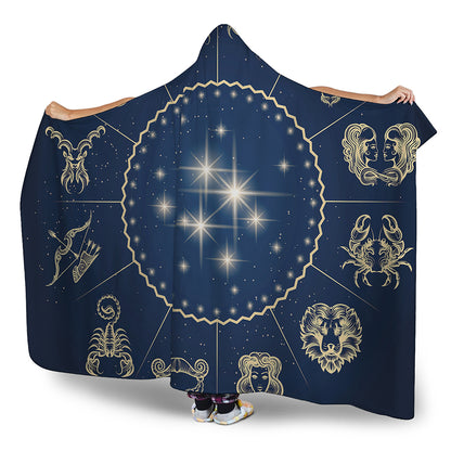 Zodiac Astrology Symbols Print Hooded Blanket
