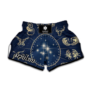 Zodiac Astrology Symbols Print Muay Thai Boxing Shorts