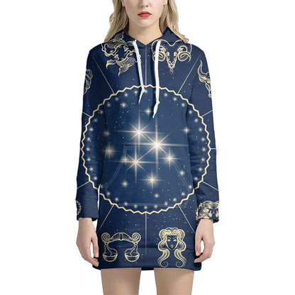 Zodiac Astrology Symbols Print Pullover Hoodie Dress