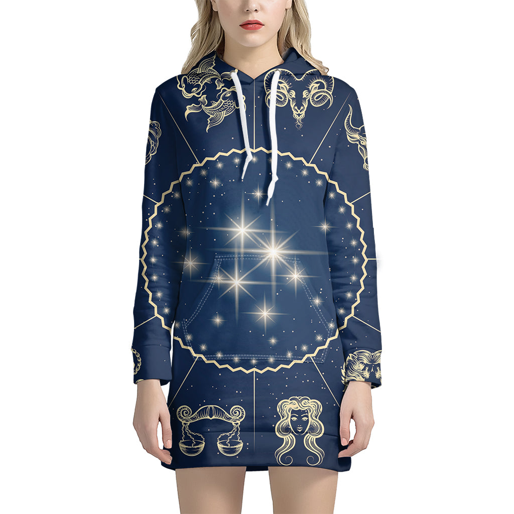 Zodiac Astrology Symbols Print Pullover Hoodie Dress