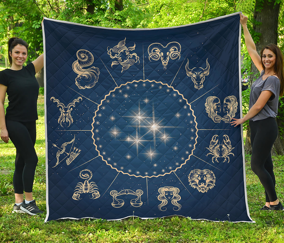 Zodiac Astrology Symbols Print Quilt
