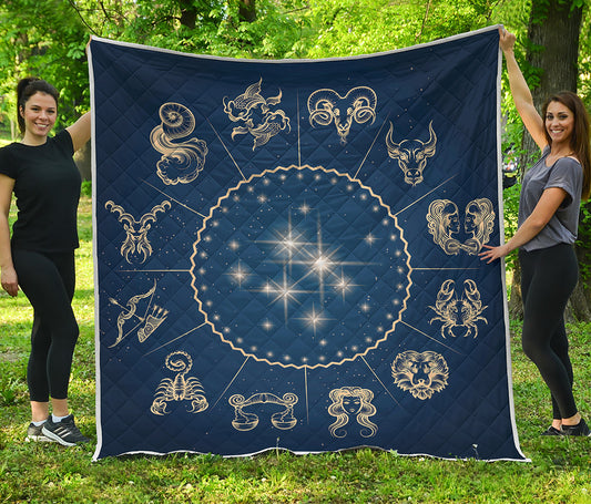 Zodiac Astrology Symbols Print Quilt