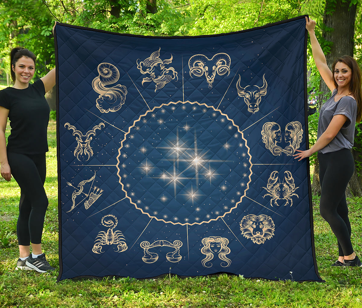 Zodiac Astrology Symbols Print Quilt