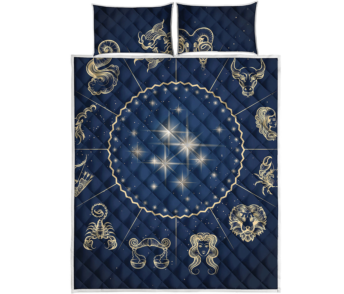 Zodiac Astrology Symbols Print Quilt Bed Set