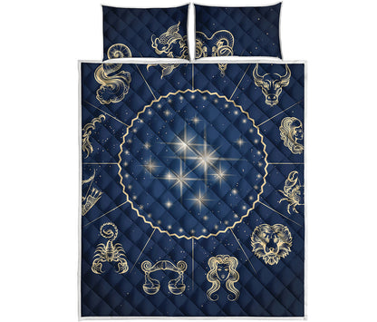 Zodiac Astrology Symbols Print Quilt Bed Set