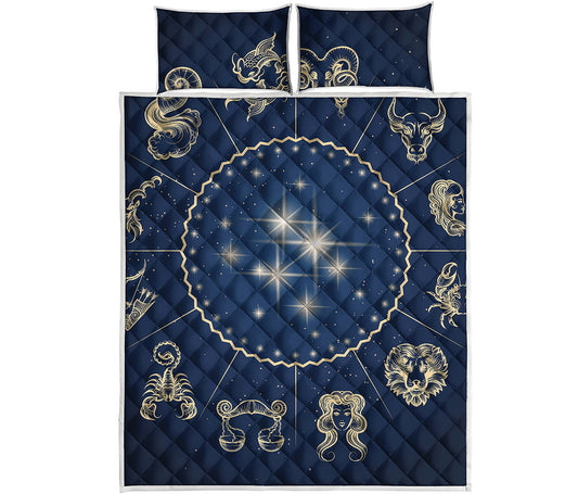 Zodiac Astrology Symbols Print Quilt Bed Set