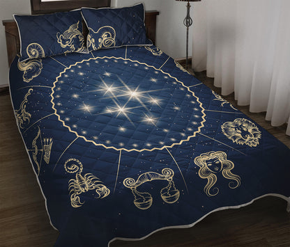 Zodiac Astrology Symbols Print Quilt Bed Set